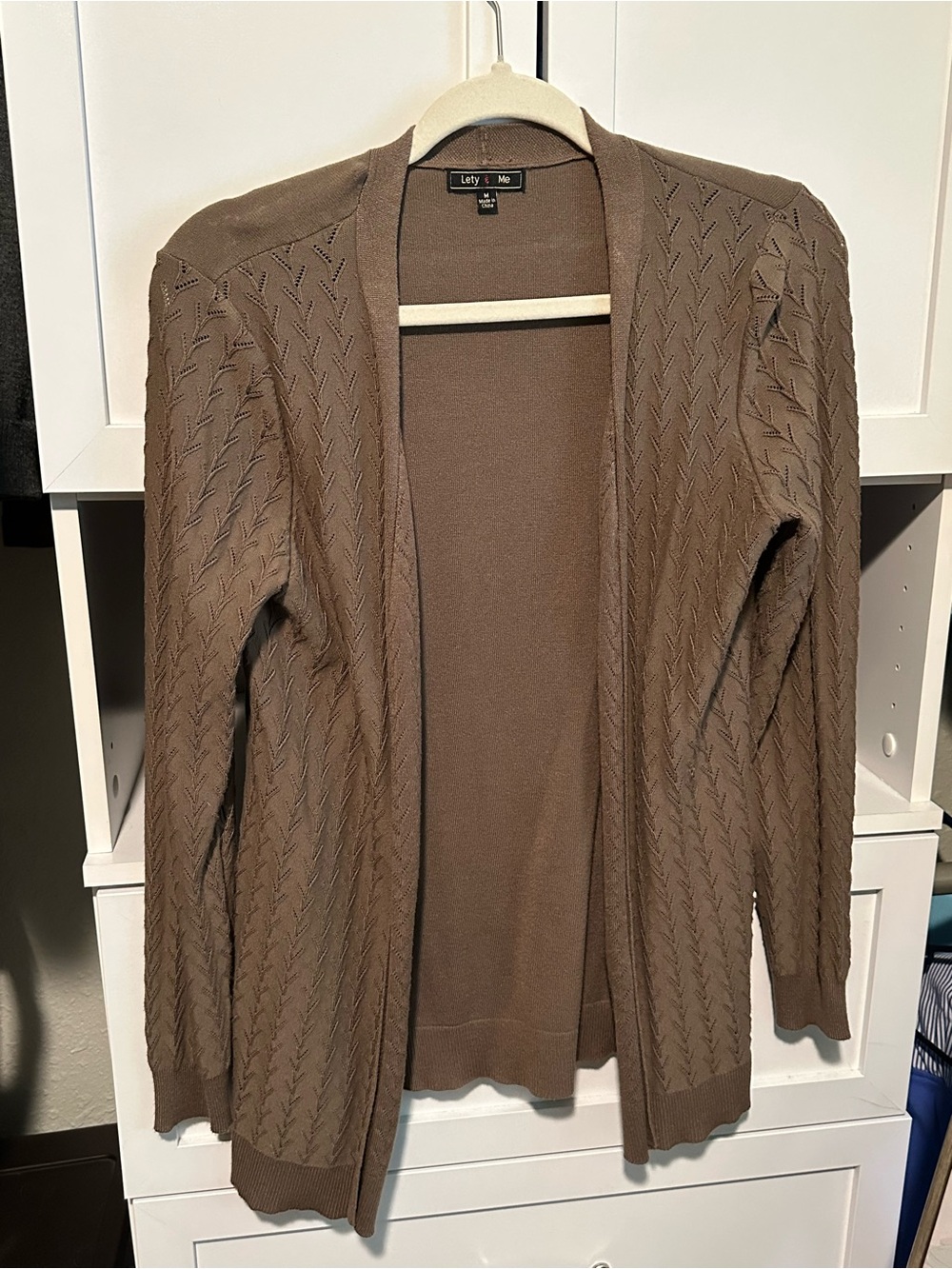 Taupe Brown Open Front Textured Cardigan Long Sleeve Career Workwear size Medium